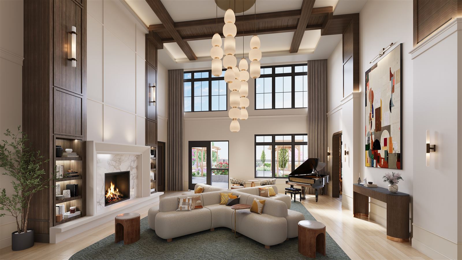 Linden House Hudson Grand Lobby, a fireplace lounge seating area