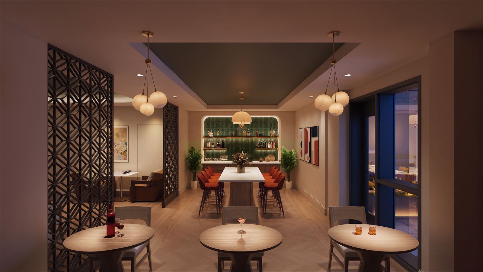 Linden House Hudson Speakeasy, a bar lounge with a pool table